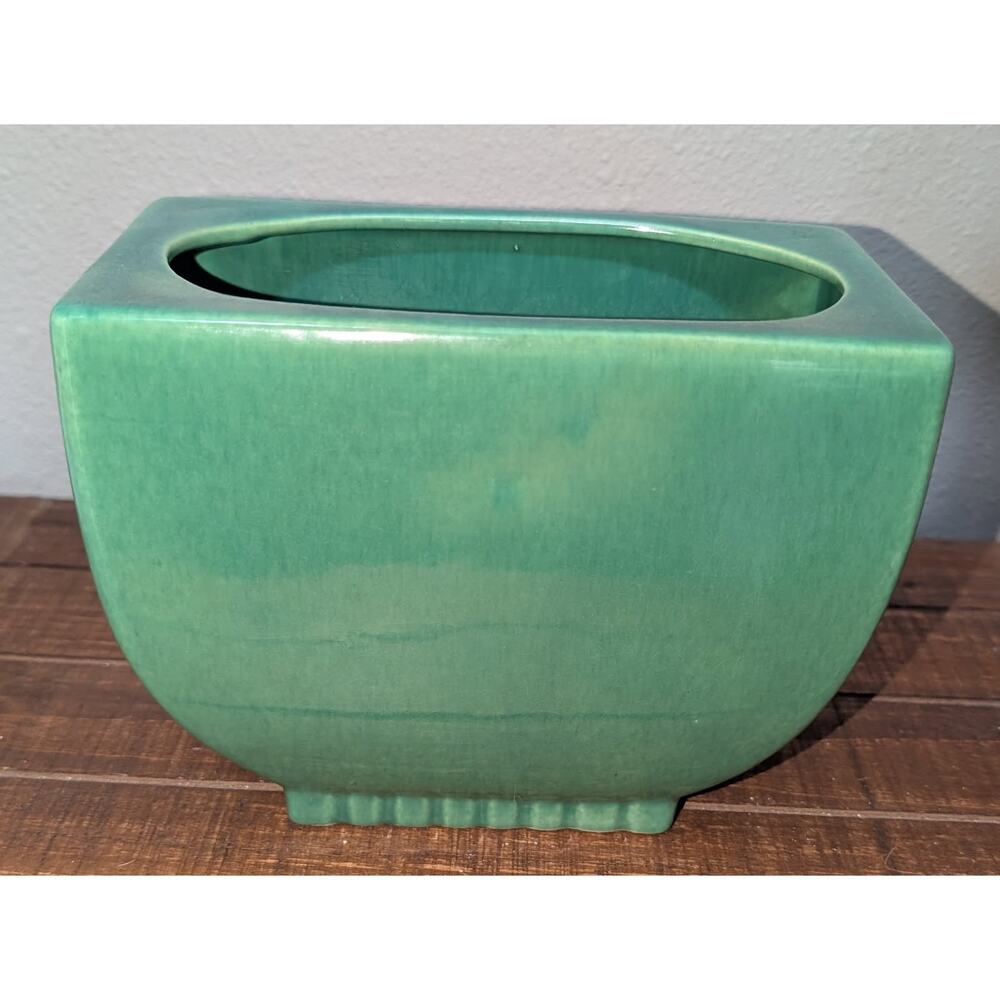 Vintage MCM San Carlos Pottery CA Marked 201 Rectangle Vase Green 7 X 6 X 4